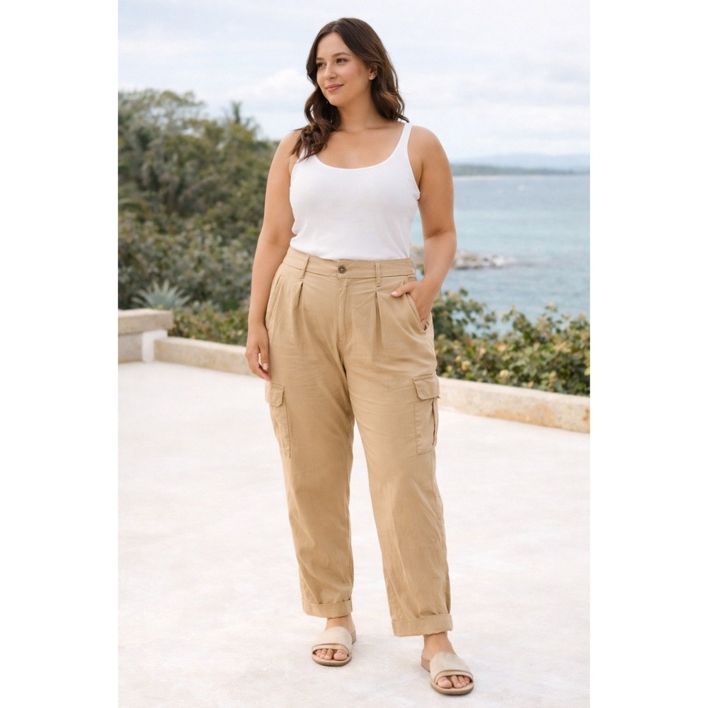 Old Navy XL Taylor Extra High Rise Straight Cargo Trouser Pants Khaki coastal